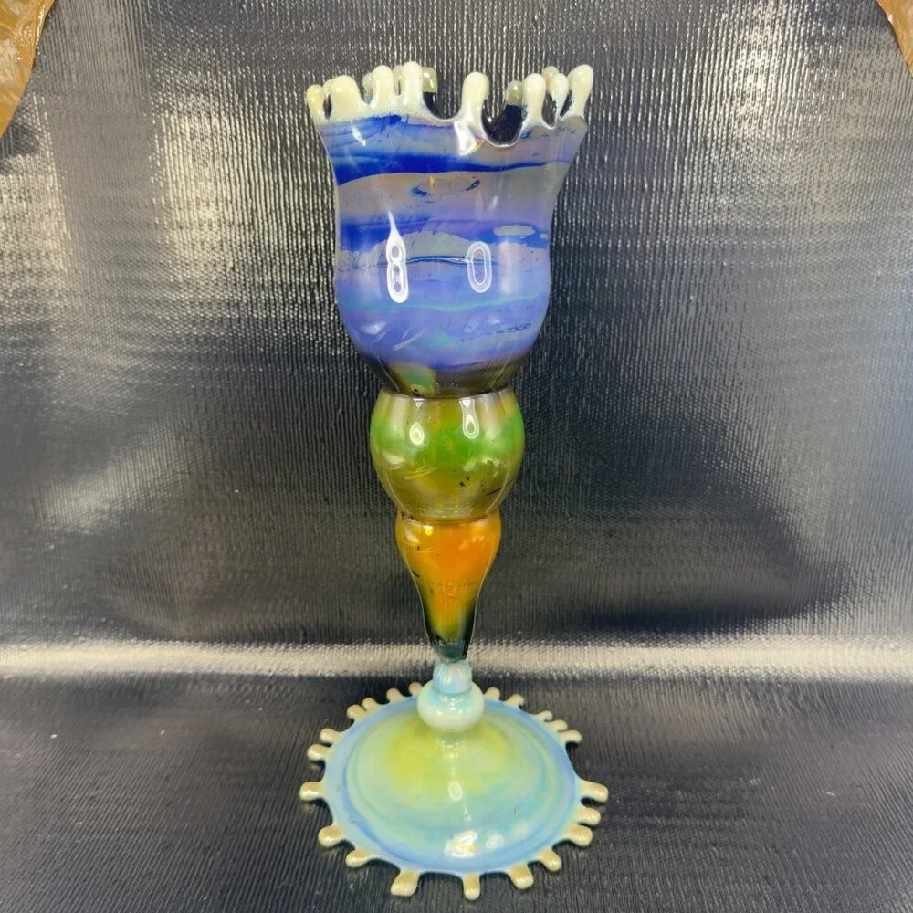 Studio Art‎ Glass Tall Vase Vessel Slag Multicolored Glass Vase Hand Blown Thin